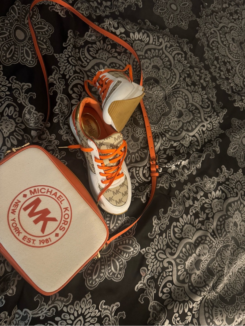 MICHAEL Michael Kors White and Orange Logo Kids Sneakers